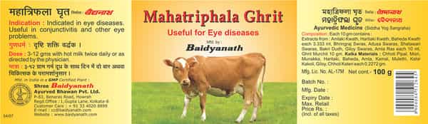 Baidyanath Mahatriphala Ghrita - Reduces Eye Strain | Medicated Ghee For Overall Eye Care -100 Gms