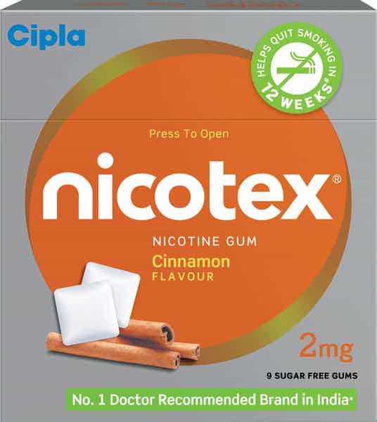 Nicotex 2Mg Cinnamon Gums Sugar Free Strip Of 9 |Helps Quit Smoking|