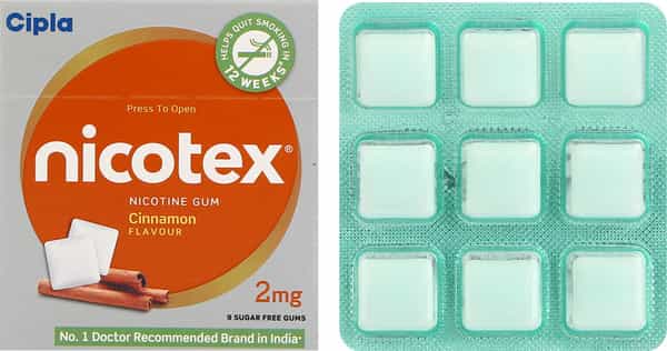 Nicotex 2Mg Cinnamon Gums Sugar Free Strip Of 9 |Helps Quit Smoking|