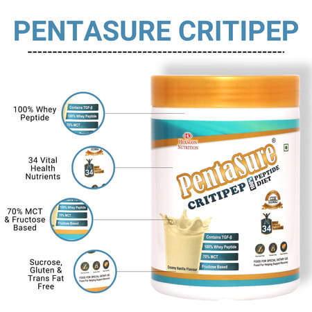 Pentasure Critipep Peptide Diet | Critical Care Recovery Nutrition Supplement | Vanilla | 400gm