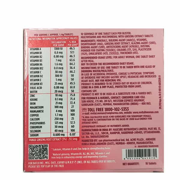 Revital Women Multivitamin With Natural Ginseng For Immunity & Energy Strip Of 10 Tablets