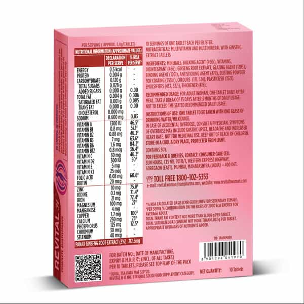 Revital Women Multivitamin With Natural Ginseng For Immunity & Energy Strip Of 10 Tablets