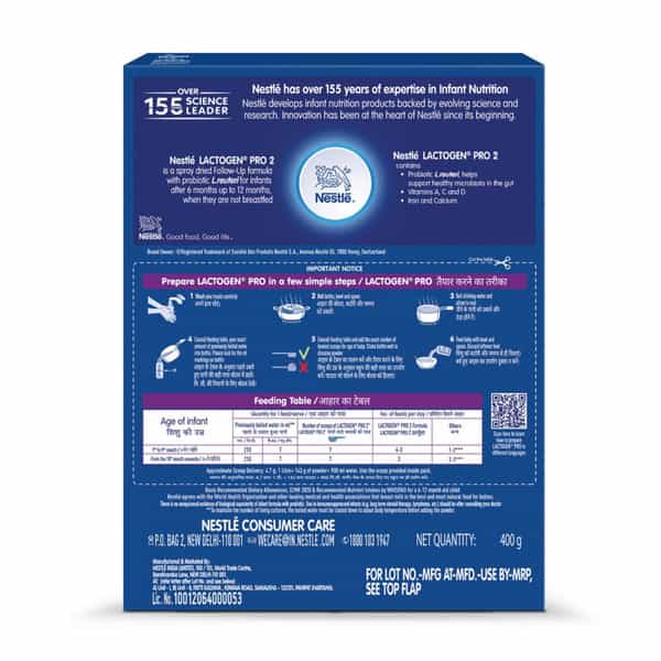 Nestle Lactogen Pro 2 Follow-Up Formula With Probiotic After 6 Months Up To 12 Months Box Of 400Gm