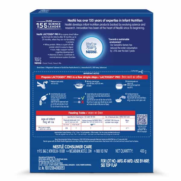 Nestle Lactogen Pro 4 Follow Up Formula Powder After 18 Months Up To 24 Months Box Of 400Gm
