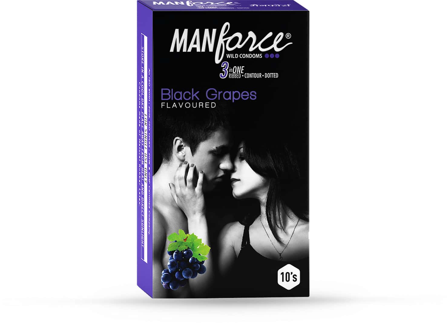 Manforce Xtasy 3in1 Double Contoured & Dotted Vegan Condoms For Men Black Grapes Flavour (10 Count)