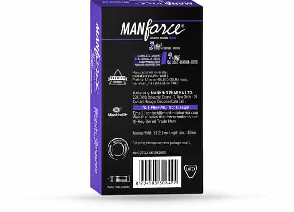 Manforce Xtasy 3In1 Double Contoured & Dotted Vegan Condoms For Men Black Grapes Flavour (10 Count)