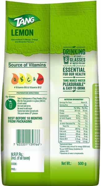 Tang Lemon Instant Drink Mix Packet Of 500 G