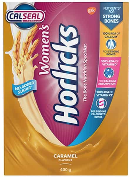 Womens Horlicks Caramel Nutrition Drink Powder Box Of 400 G