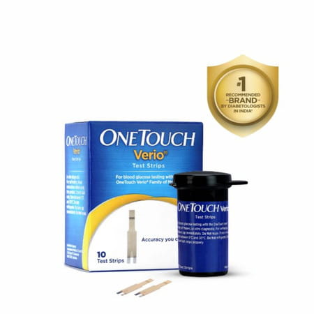 Onetouch Verio Test Strips | Pack Of 10 Strips | For Use With Onetouch Verio Flex Glucometer