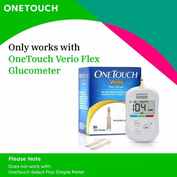 Onetouch Verio Test Strips | Pack Of 10 Strips | For Use With Onetouch Verio Flex Glucometer