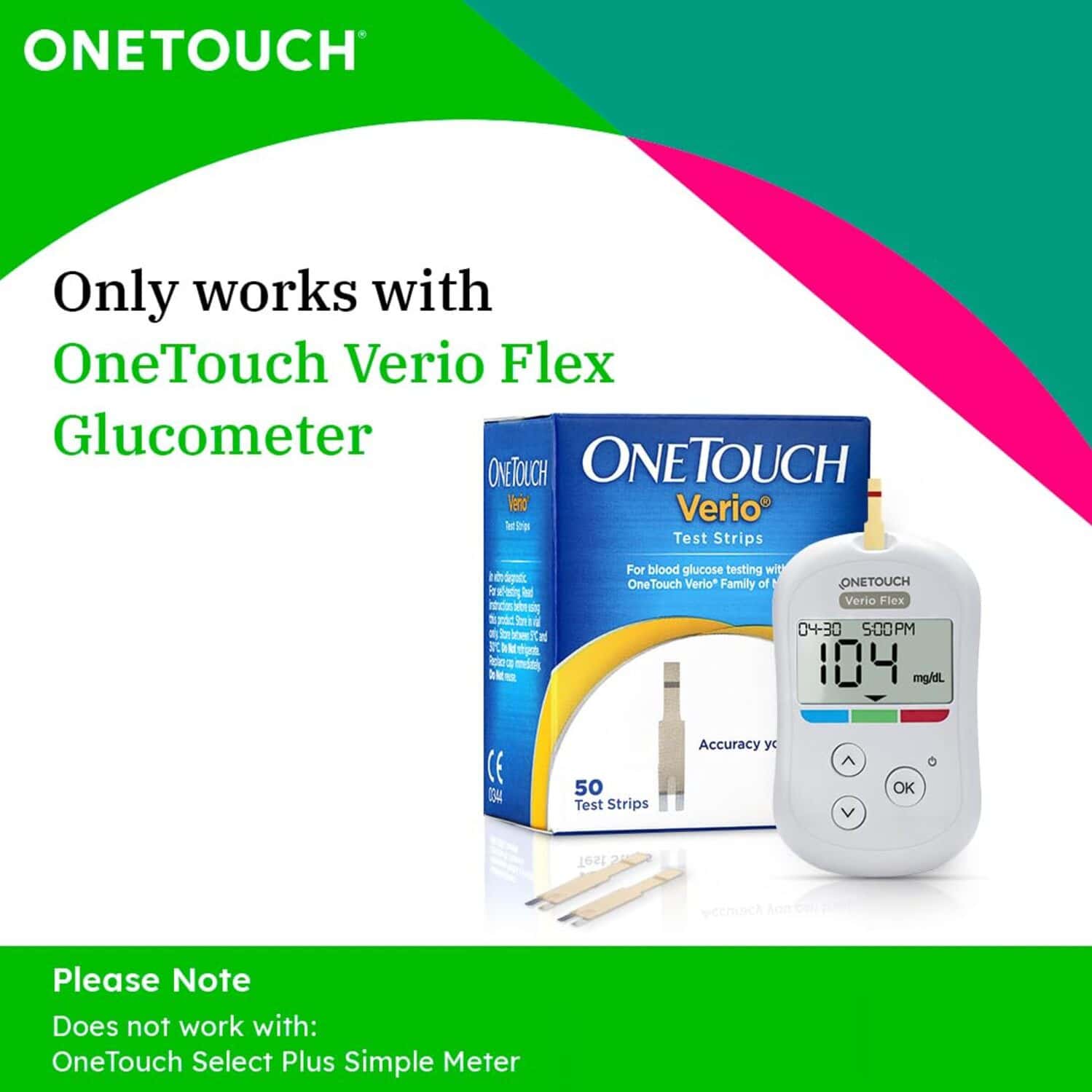 ONETOUCH VERIO TEST STRIPS | PACK OF 50 STRIPS | FOR USE WITH ONETOUCH VERIO FLEX GLUCOMETER