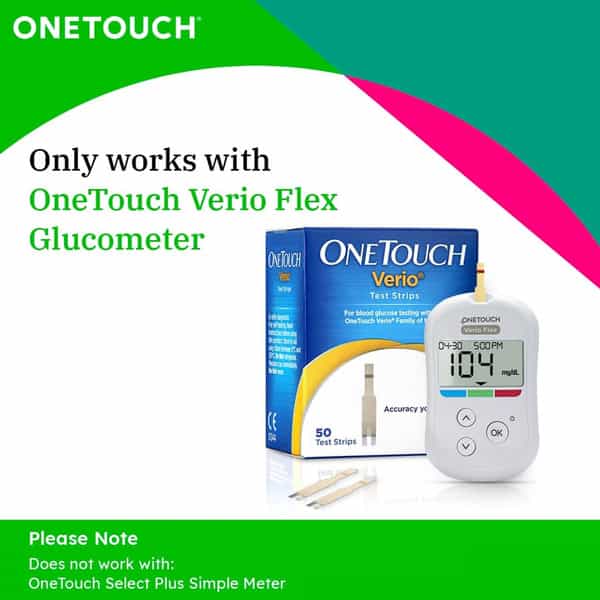 Onetouch Verio Test Strips | Pack Of 50 Strips | For Use With Onetouch Verio Flex Glucometer
