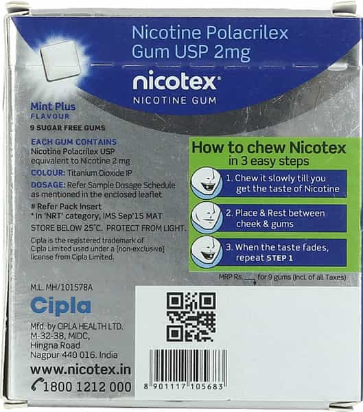 Nicotex 2Mg Nicotine Gums Sugar Free Strip Of 9 'S
