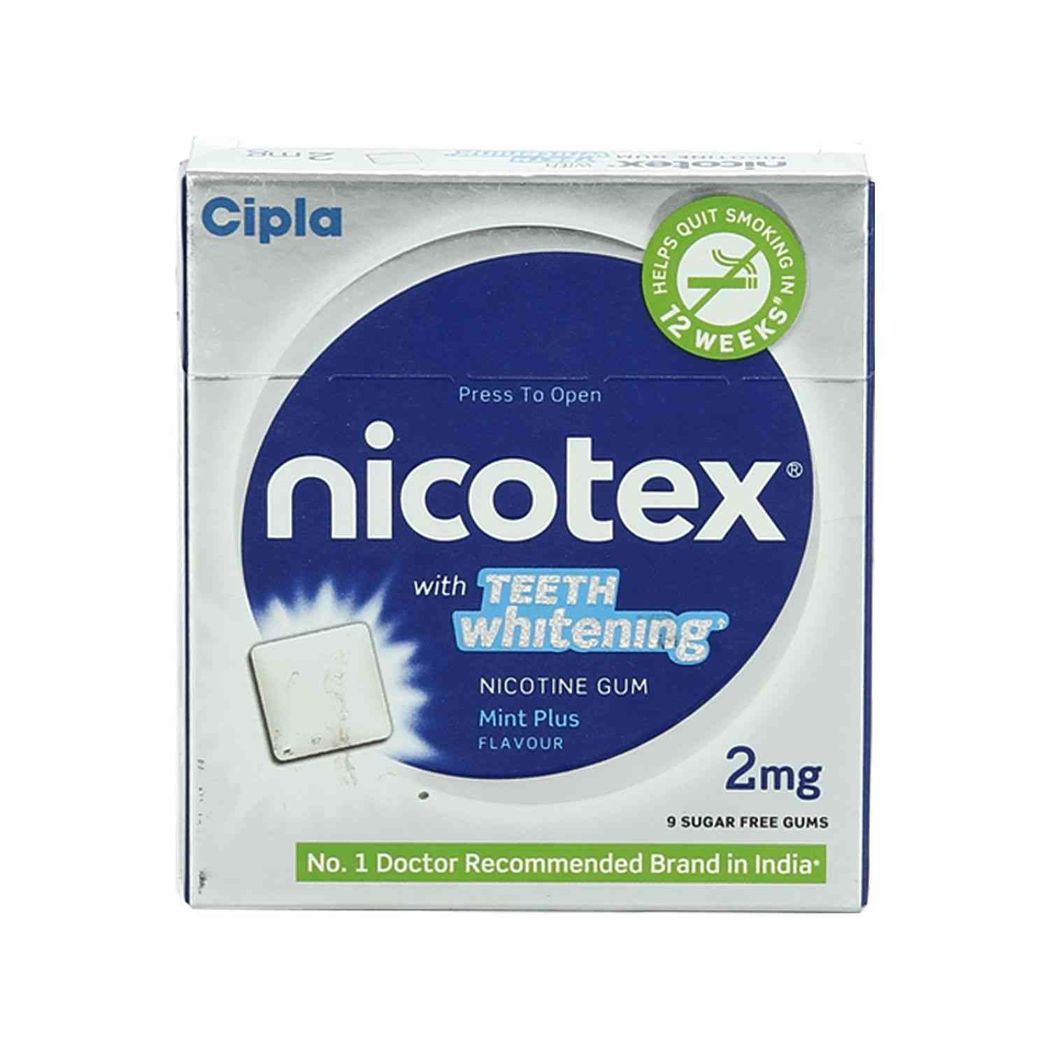 Buy Nicotex Sugar Free Teeth Whitening 2mg Chew Gum 9'S Online at flat