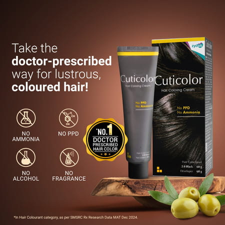 Cuticolor Permanent Hair Color Cream Dark Brown | Ammonia & Ppd Free | For Sensitive Skin | 60 Gm