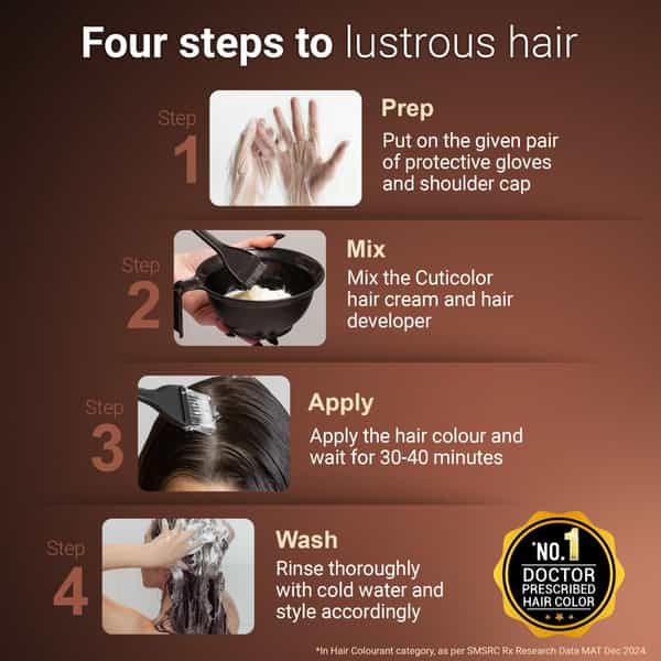 Cuticolor Permanent Hair Color Cream Dark Brown | Ammonia & Ppd Free | For Sensitive Skin | 60 Gm