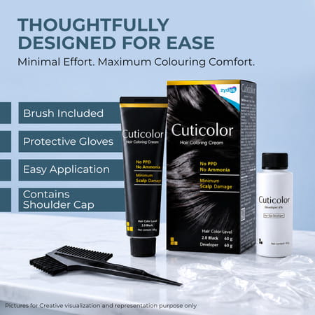Cuticolor Permanent Hair Color Cream Dark Brown | Ammonia & Ppd Free | For Sensitive Skin | 60 Gm