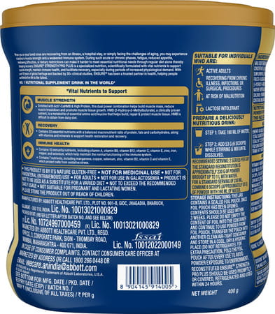 Ensure Strength Pro Plus | High Protein Nutritional Drink For Adults | Vanilla Delight | Jar 400 Gm