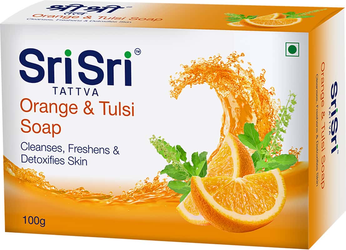 Sri Sri Tattva Orange & Tulsi Soap - Cleanses | Freshens & Detoxifies Body | 100 G