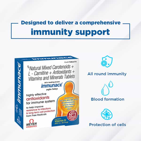 Immunace - Health Supplements (With Vitamin C Zinc And Selemium) - 30 Tab Wellman 30 Tablet Free