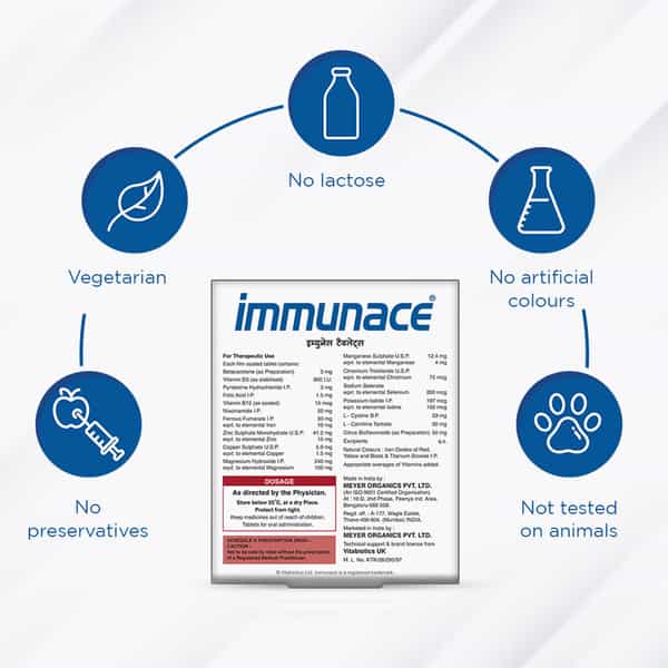 Immunace - Health Supplements (With Vitamin C Zinc And Selemium) - 30 Tab Wellman 30 Tablet Free