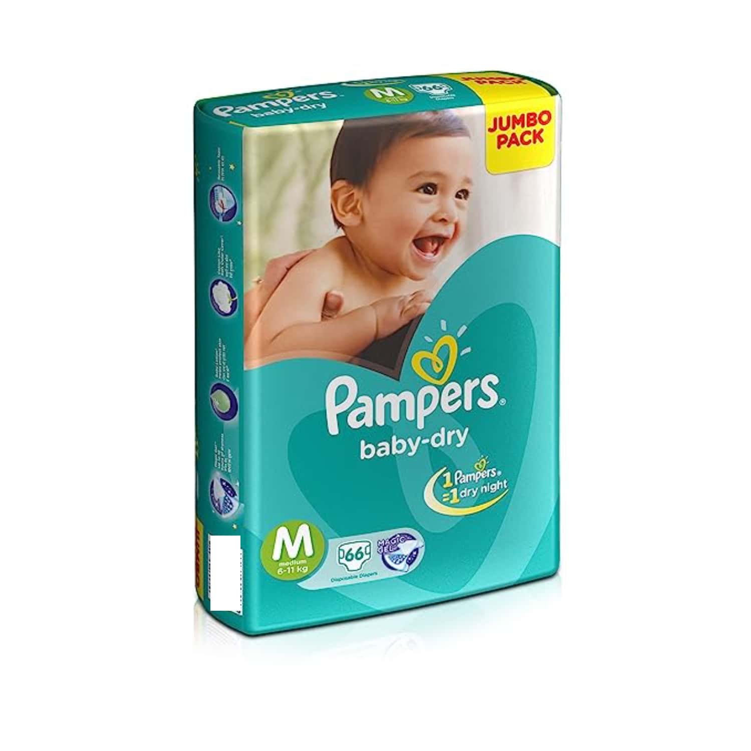 Buy PAMPERS BABY DRY DIAPERS MEDIUM (JUMBO PACK) 66'S Online Get
