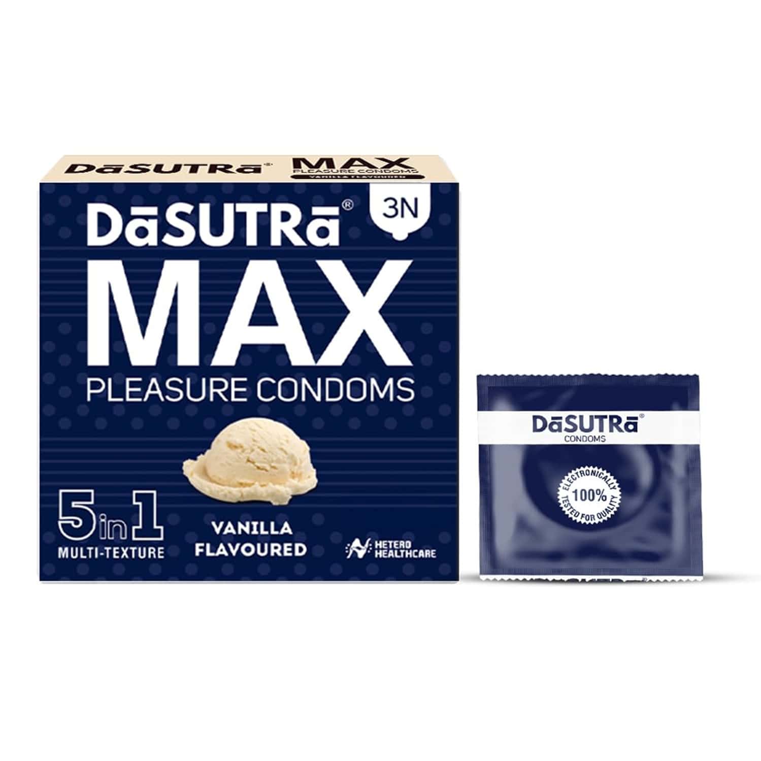 Dasutra Max Pleasure | 5 In 1 Multi Texture | Vanilla Flavoured | 3 Condoms