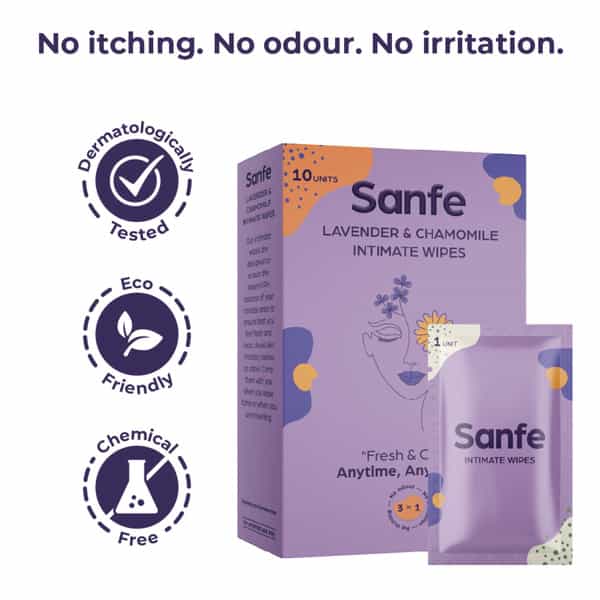 Sanfe Natural Lavendar & Chamomile Intimate Wipes  Box Of 20