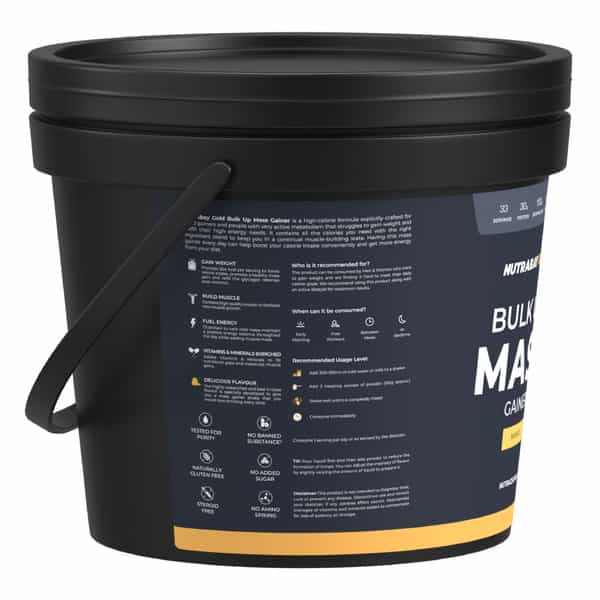Nutrabay Gold Bulk Up Mass Gainer | Carbs To Protein Blend (3:1) | 30G Protein - 5Kg | Mango