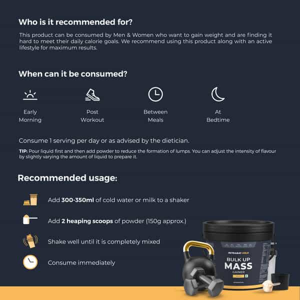 Nutrabay Gold Bulk Up Mass Gainer | Carbs To Protein Blend (3:1) | 30G Protein - 5Kg | Mango