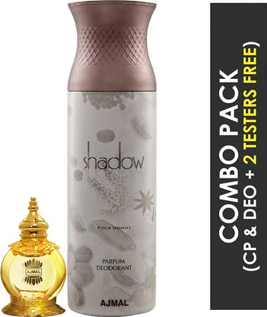 Ajmal Mukhallat Al Wafa Perfume 12ml For Unisex And Shadow Deodorant 200ml For Men + 2 Parfum Free