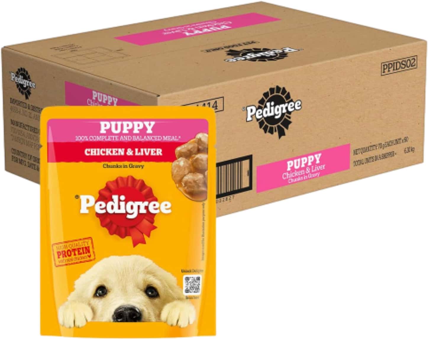 Pedigree Puppy Wet Dog Food | Chicken Chunks In Gravy | 70 G (pack Of 90)