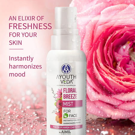 Ayouthveda Floral Breeze Mist For Face With Natural Extracts To Tighten Pores & Hydrate Skin 100 Ml