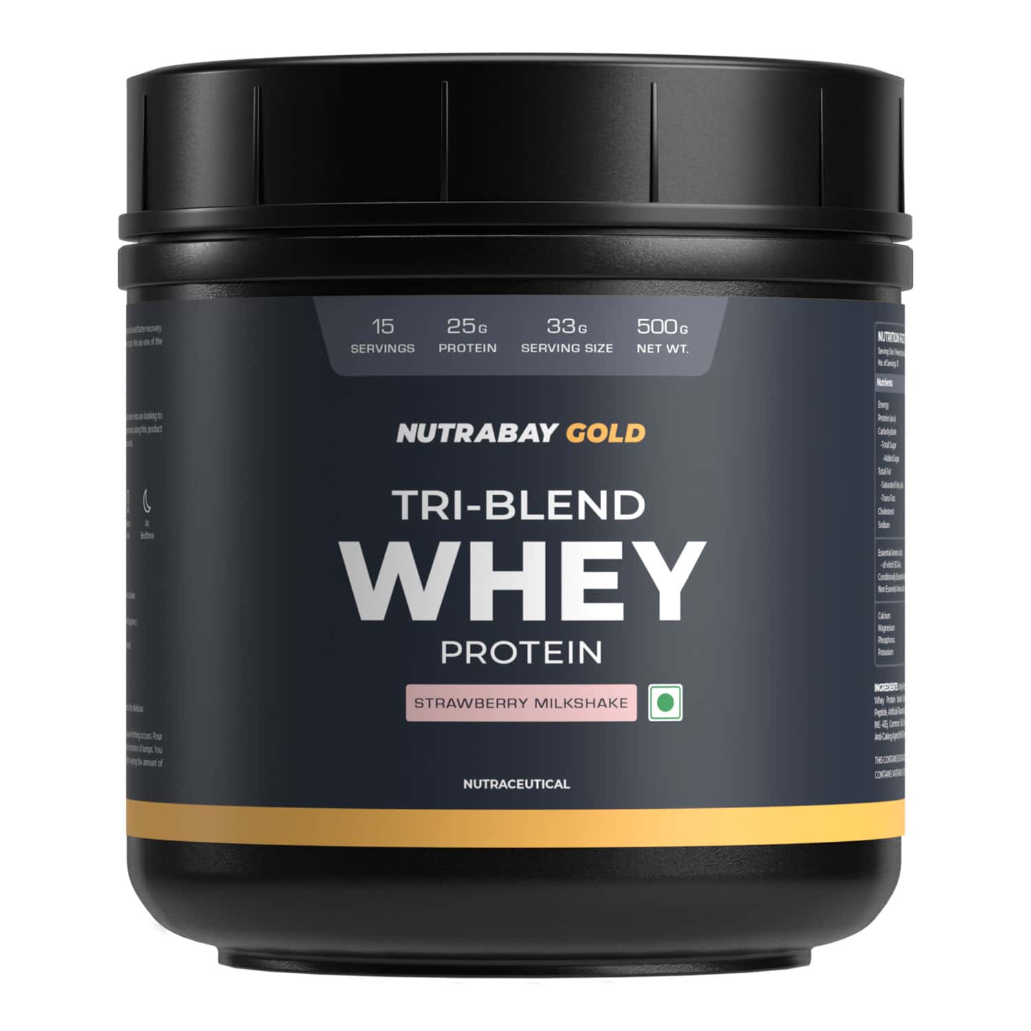Nutrabay Gold Tri-Blend Whey Protein Strawberry Milkshake - 500g