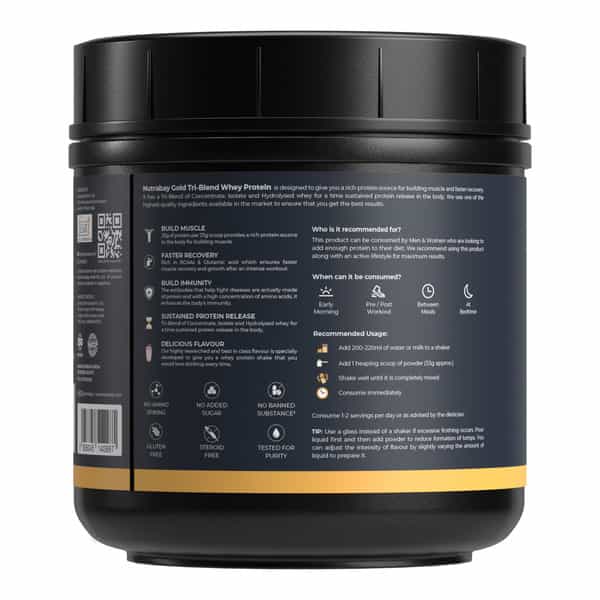 Nutrabay Gold Tri-Blend Whey Protein Strawberry Milkshake - 500G