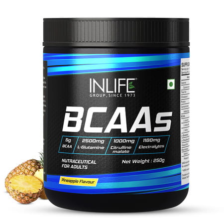 Inlife Bcaa Powder Supplement With Glutamine | Citrulline Dl Malate | Men & Women (Pineapple) - 250g