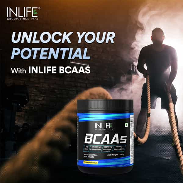 Inlife Bcaa Powder Supplement With Glutamine | Citrulline Dl Malate | Men & Women (Pineapple) - 250G