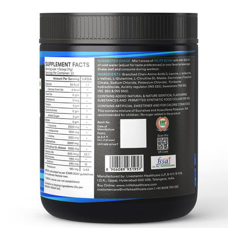 Inlife Bcaa Supplement 7g Amino Acids Instantized For Pre Post&Intra Drink Workout(Pineapple 250g)