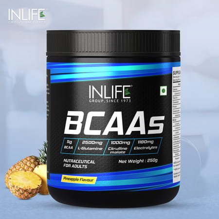Inlife Bcaa Supplement 7g Amino Acids Instantized For Pre Post&Intra Drink Workout(Pineapple 250g)