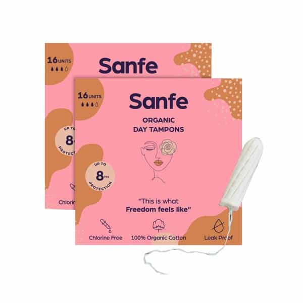 Sanfe 100% Organic Cotton Digital Tampons - Premium Design - Day Tampons (Pack Of 32)