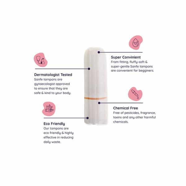 Sanfe 100% Organic Cotton Digital Tampons - Premium Design - Day Tampons (Pack Of 32)