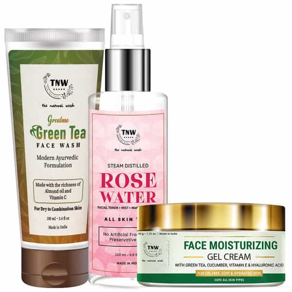 Tnw The Natural Wash Face Moisturizing Gel Cream | Green Tea Facewash | & Rose Water Spray Bottle