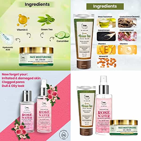 Tnw The Natural Wash Face Moisturizing Gel Cream | Green Tea Facewash | & Rose Water Spray Bottle