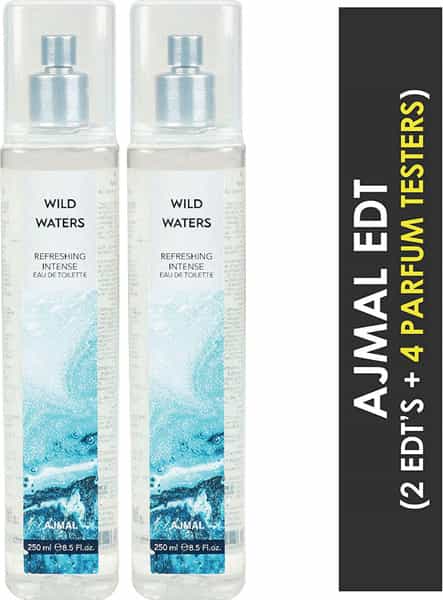 Ajmal Wild Waters Edt Combo Pack Of 2 Each 250Ml (Total 500Ml) For Men & Women + 4 Parfum Testers