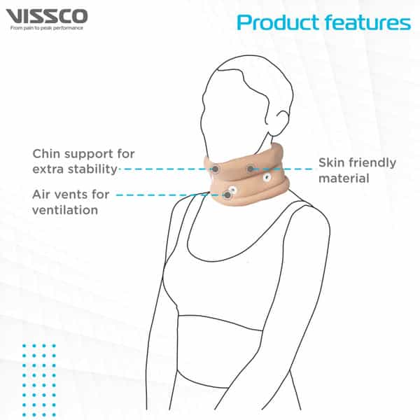 Vissco Cervical Collar With Chin Support |Provides Support & Stability To The Neck - Small(Beige)