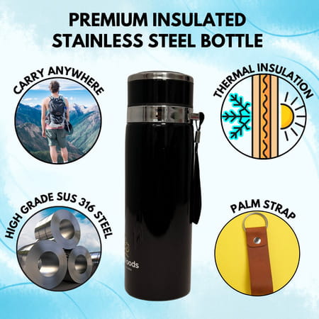 Outer Woods Insulin Cooler Bottle Case With 8 Mini Ice Gel Packs | 20+ Hrs Cooling | Medium - Black