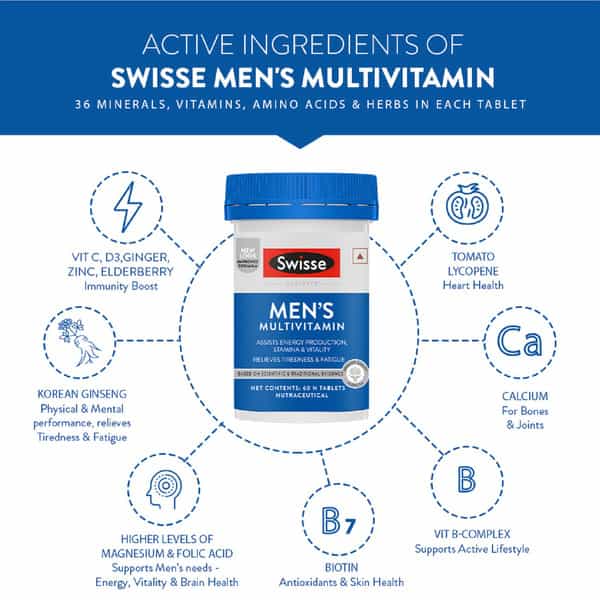 Swisse Ultivite Men's Multivitamin Supplement For Energy Stamina & Vitality - 60 Tablets