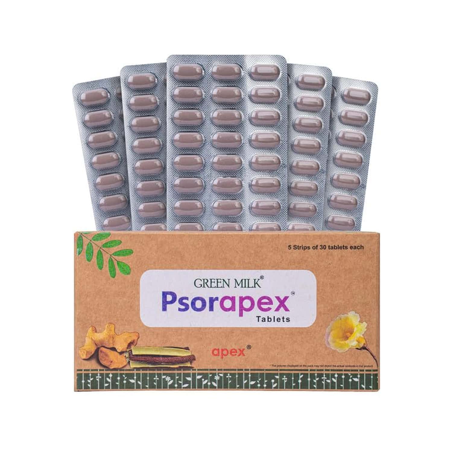 Green Milk Psorapex Tablets | Ayurvedic Skin Wellness & Detox Support | 5 X 30 Tablets