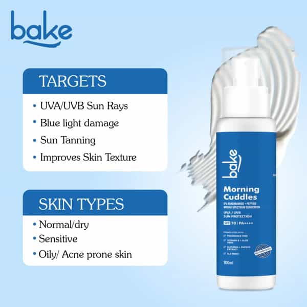 Bake 5% Niacinamide Sunscreen Spf 70 Pa++++ For Tan | Dull Skin & Uv Protection (100G)