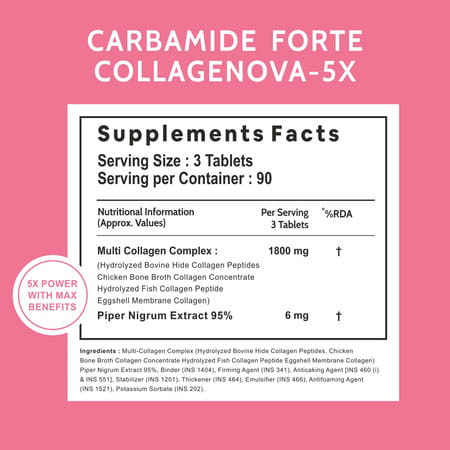 Carbamide Forte Multi Collagen Complex With 5 Types Of Collagen Bottle Of 90 Tablets